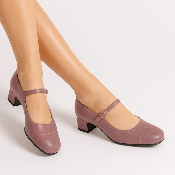 Spiegel Details Womens Mauve Mary Jane Block Heel Pumps Leather 7.5B Vintage - Picture 1 of 14